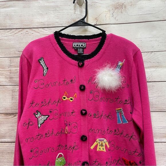 VINTAGE BEREK BORN TO SHOP EMBROIDERED AND EMBELLISHED SWEATER IN‎ PINK - Picture 2 of 11